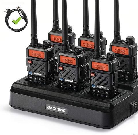 BAOFENG GT-5R [6 Packs + Six-way Charger + Programming Cable]